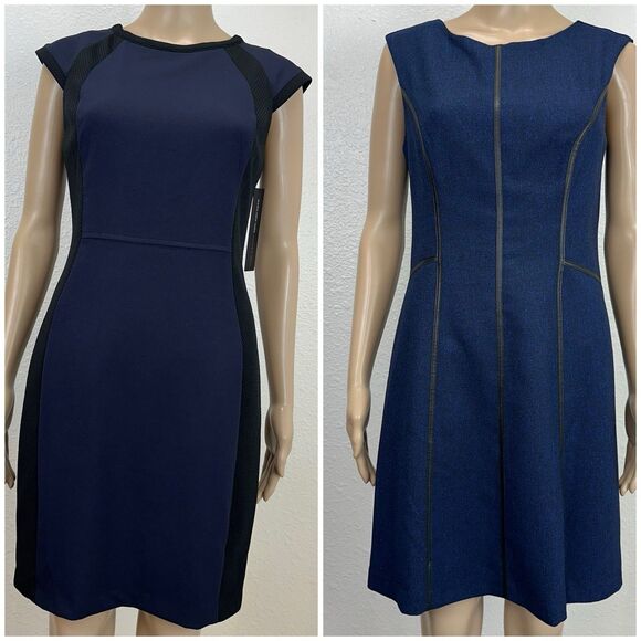 MARC NEW YORK ANDREW MARC cap sleeve Navy/ black sheath dress 6P Bundle - Picture 1 of 15